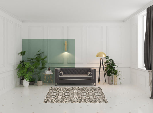 5' x 7' Gray Floral Distressed Area Rug