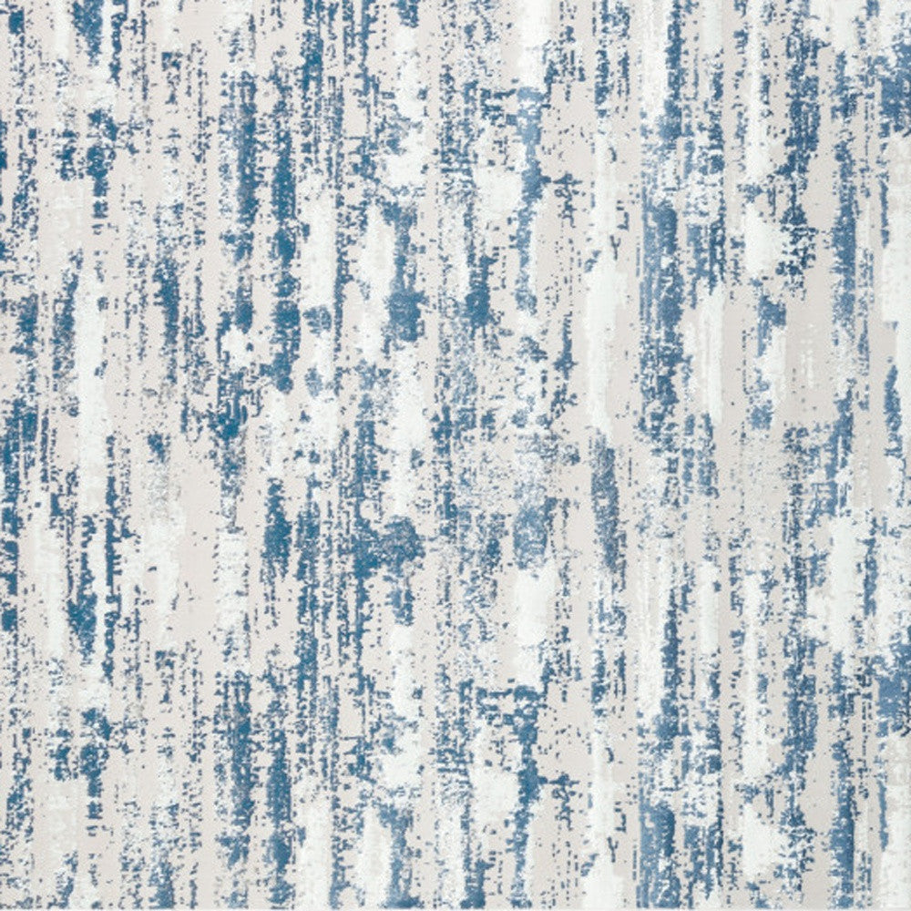 10' Blue and Off White Abstract Washable Non Skid Runner Area Rug