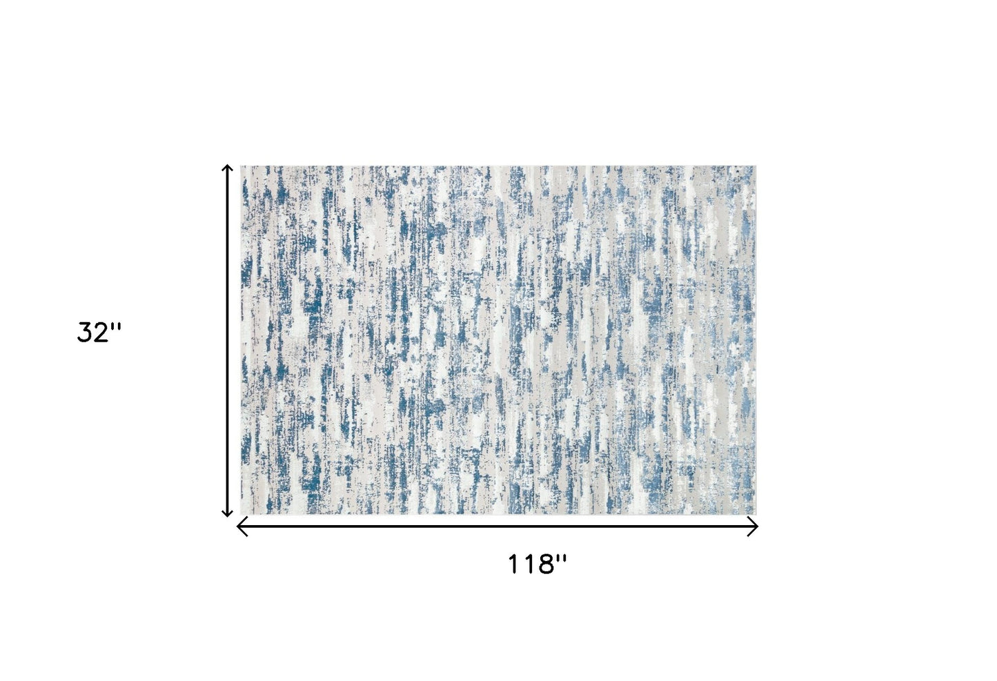 10' Blue and Off White Abstract Washable Non Skid Runner Area Rug