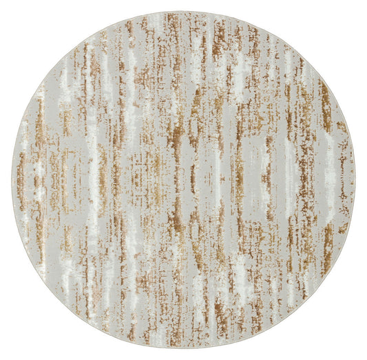 4' Beige Round Abstract Washable Non Skid Area Rug