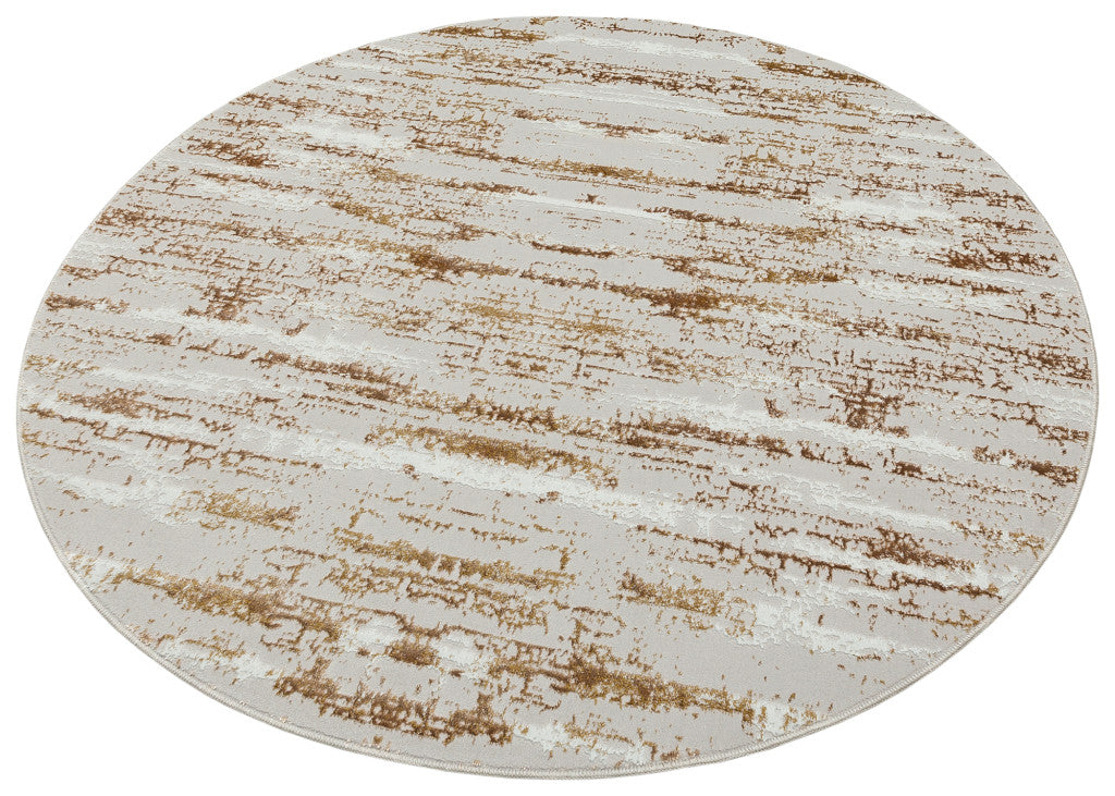 4' Beige Round Abstract Washable Non Skid Area Rug