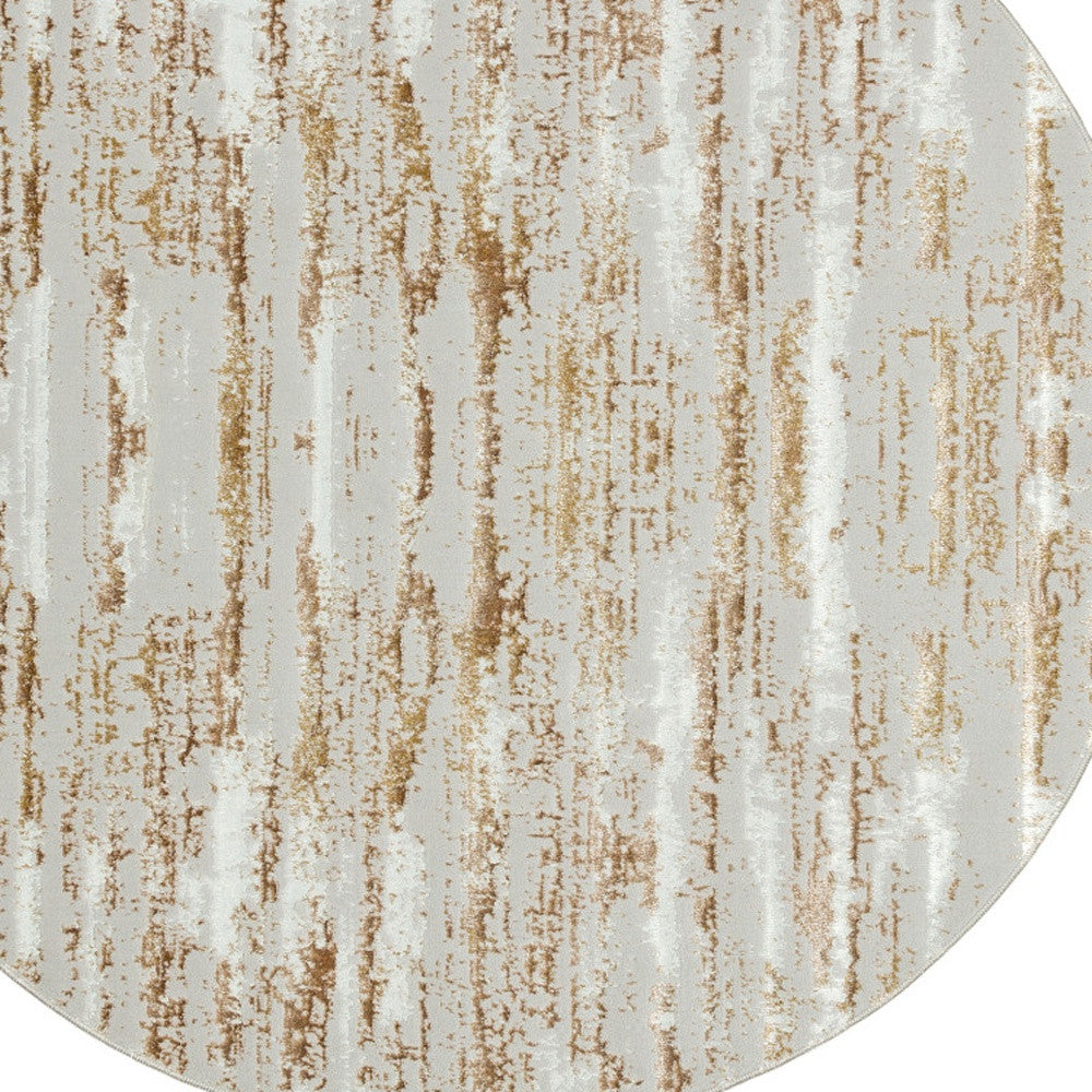 4' Beige Round Abstract Washable Non Skid Area Rug