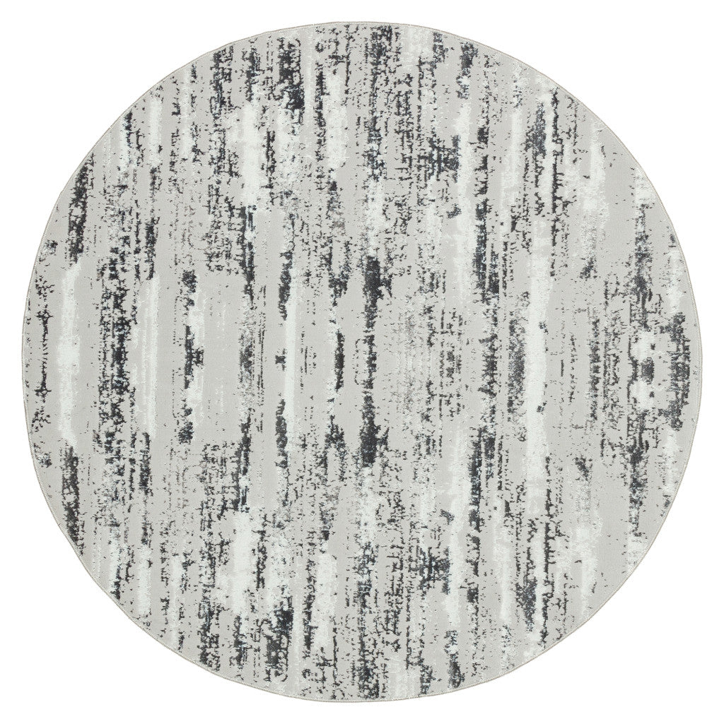 7' Silver Round Abstract Washable Non Skid Area Rug