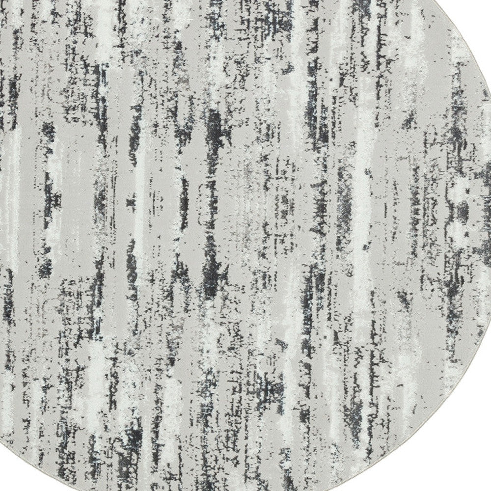 7' Silver Round Abstract Washable Non Skid Area Rug