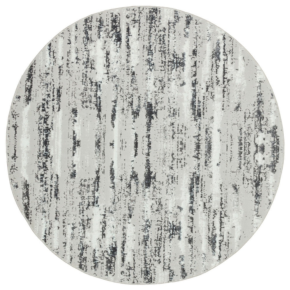 7' Silver Round Abstract Washable Non Skid Area Rug