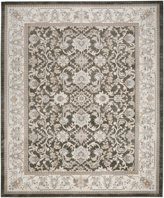 8' x 10' Gray Floral Distressed Area Rug