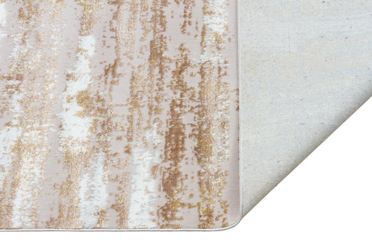 3' X 10' Beige Abstract Washable Non Skid Area Rug