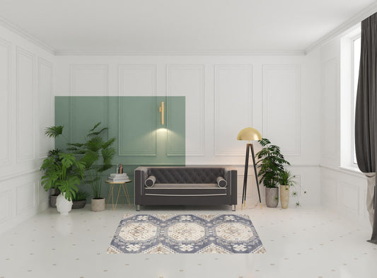 5' x 7' Blue Geometric Distressed Area Rug