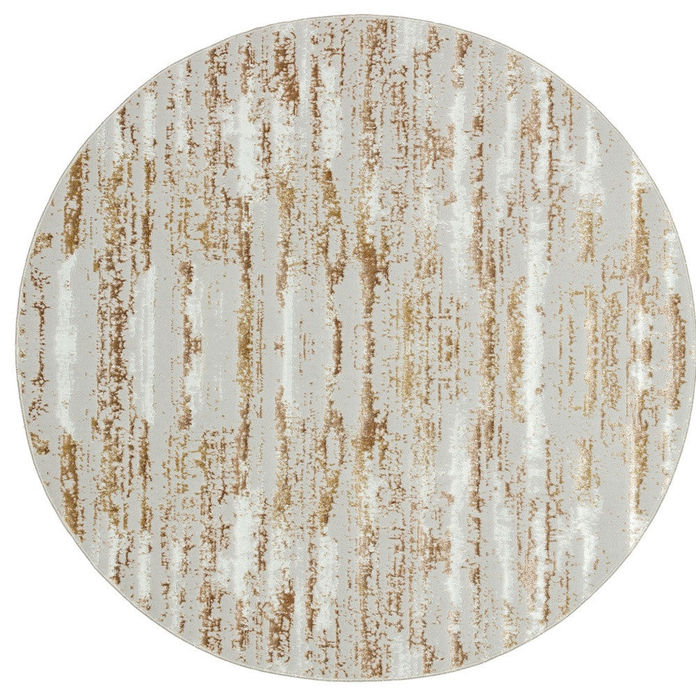 7' Beige Round Abstract Washable Non Skid Area Rug