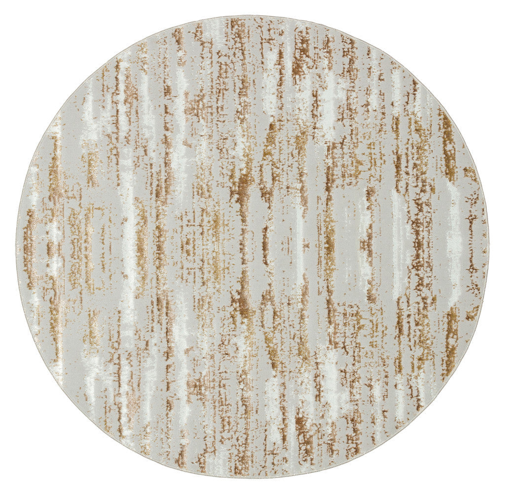 7' Beige Round Abstract Washable Non Skid Area Rug