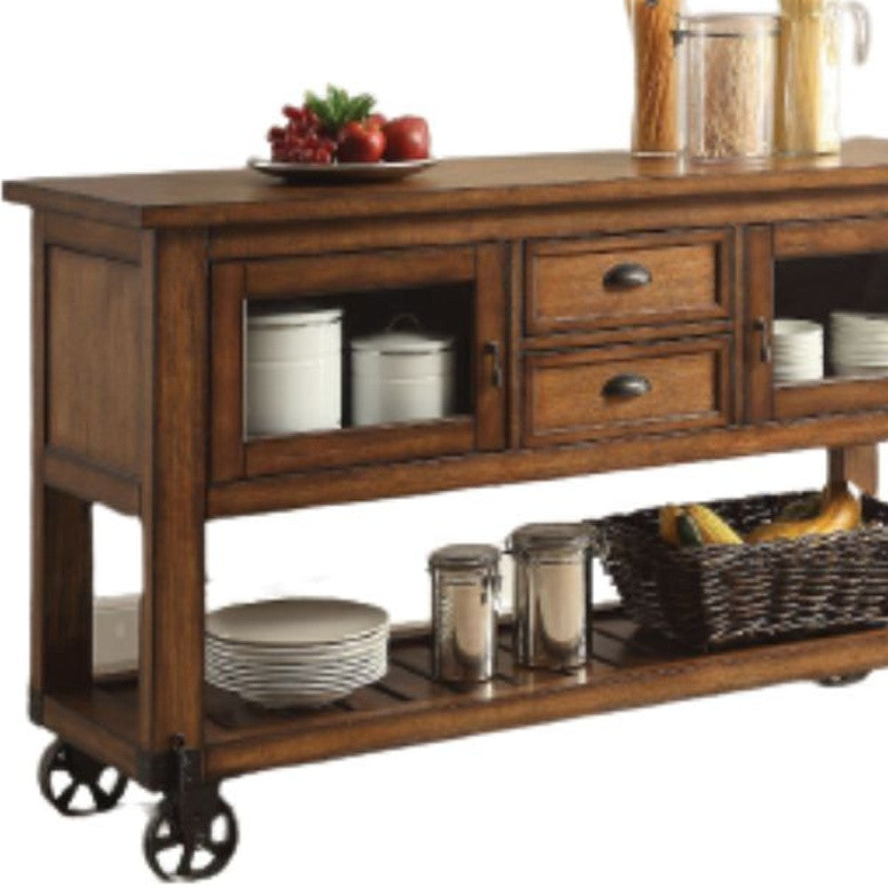 58" Rustic Brown Rolling Kitchen Cart With Storage