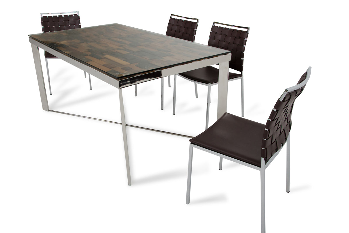 30" Wood  Steel  And Glass Dining Table