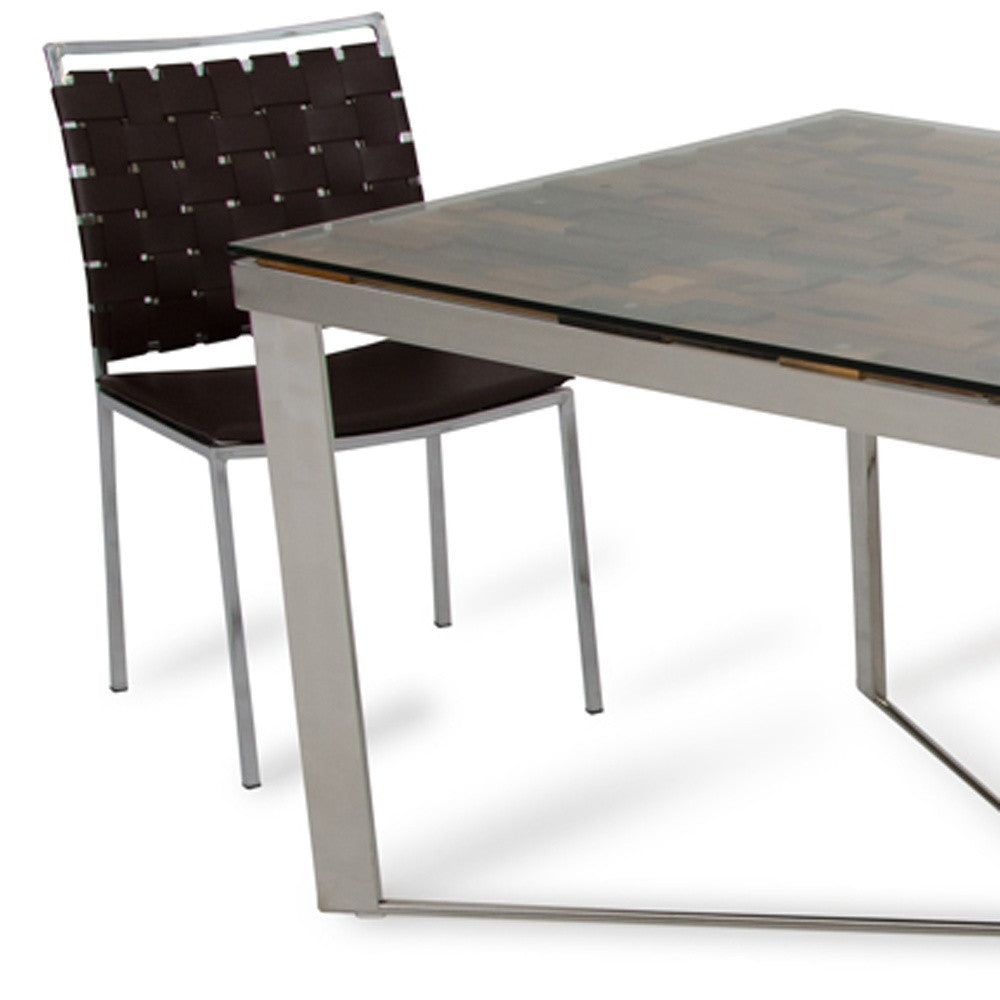 30" Wood  Steel  And Glass Dining Table