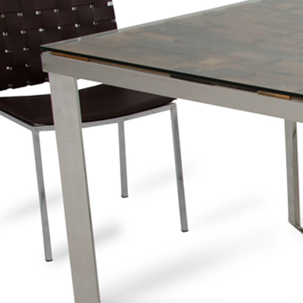 30" Wood  Steel  And Glass Dining Table