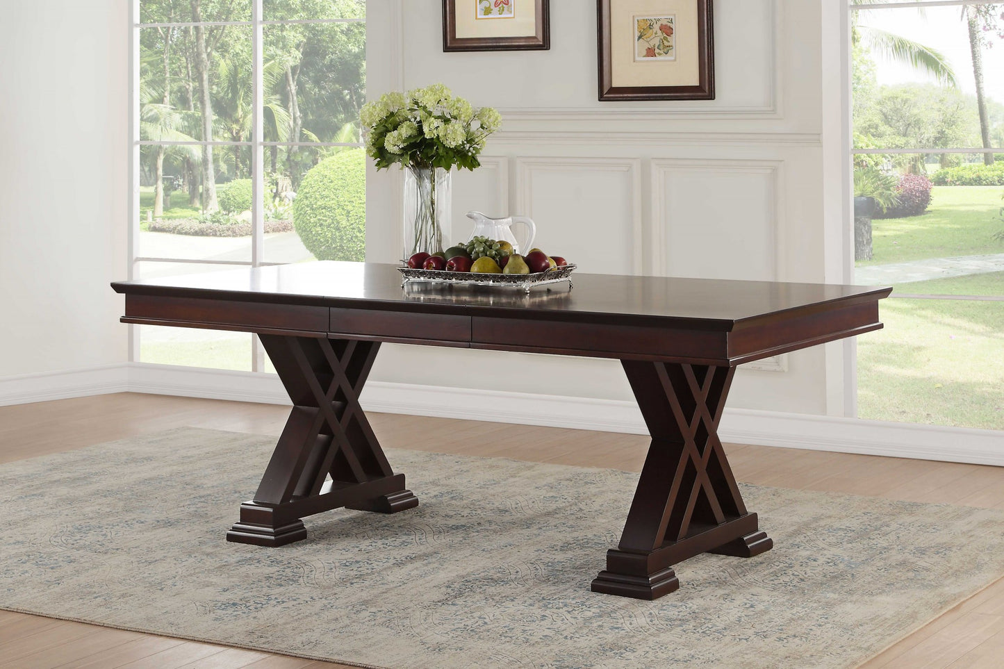 60" Espresso Solid Wood Double Pedestal Base Dining Table