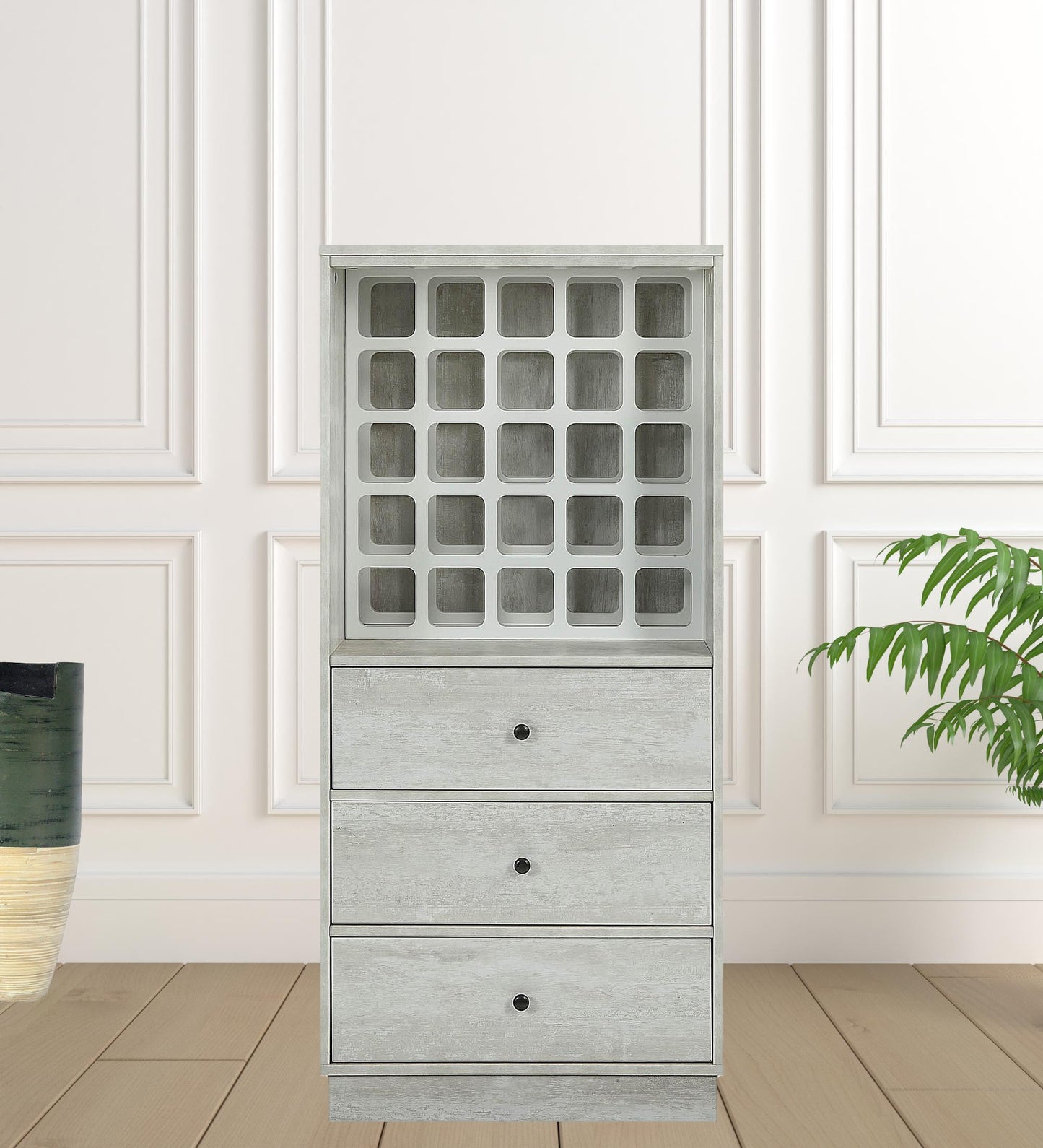 24" Off White Bar Cabinet With Three Drawers