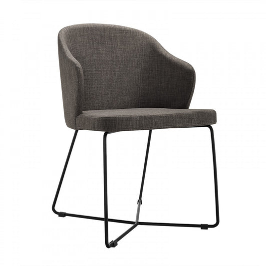 Set Of 2 Modern Grey Fabric Black Coated Metal Dining Chairs