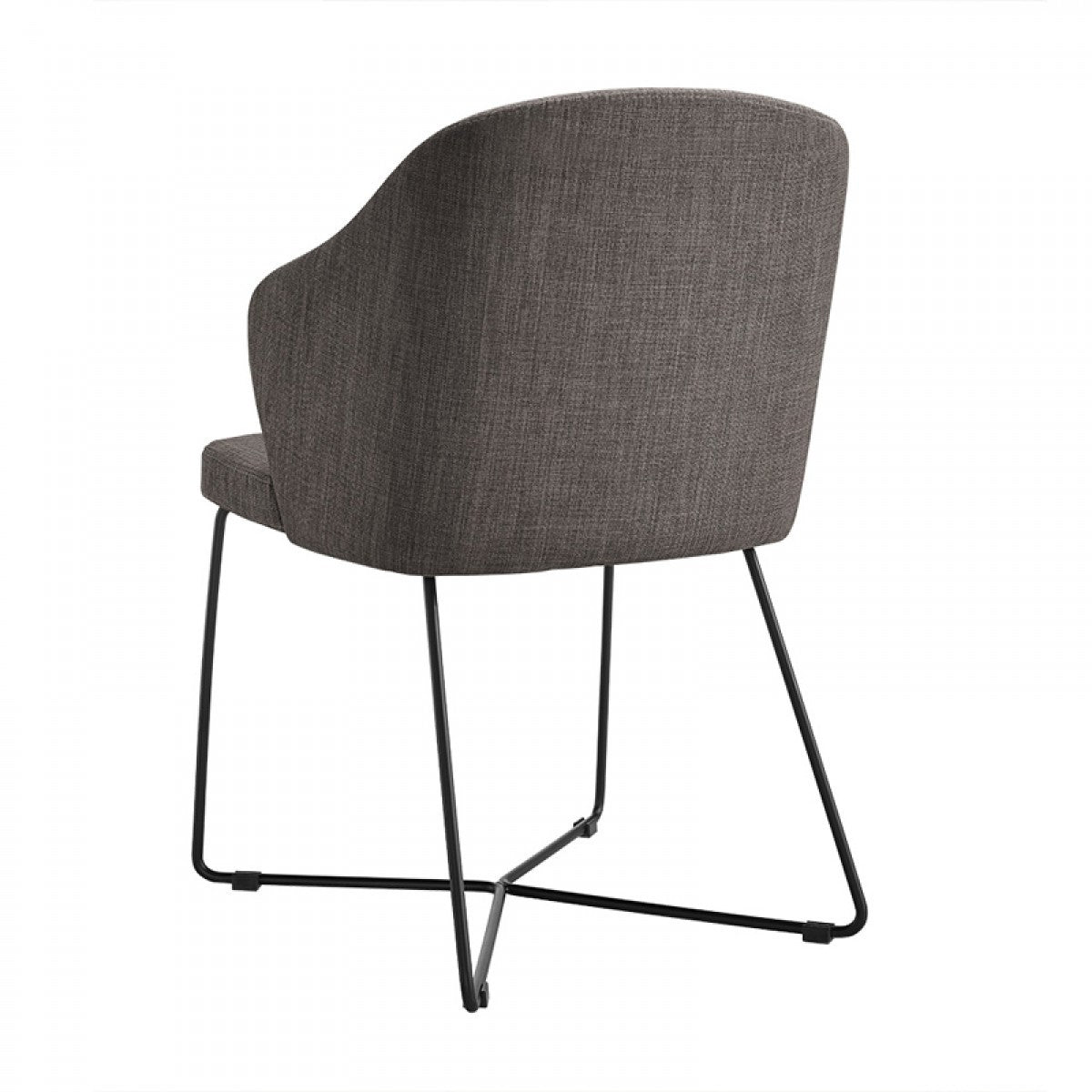 Set Of 2 Modern Grey Fabric Black Coated Metal Dining Chairs