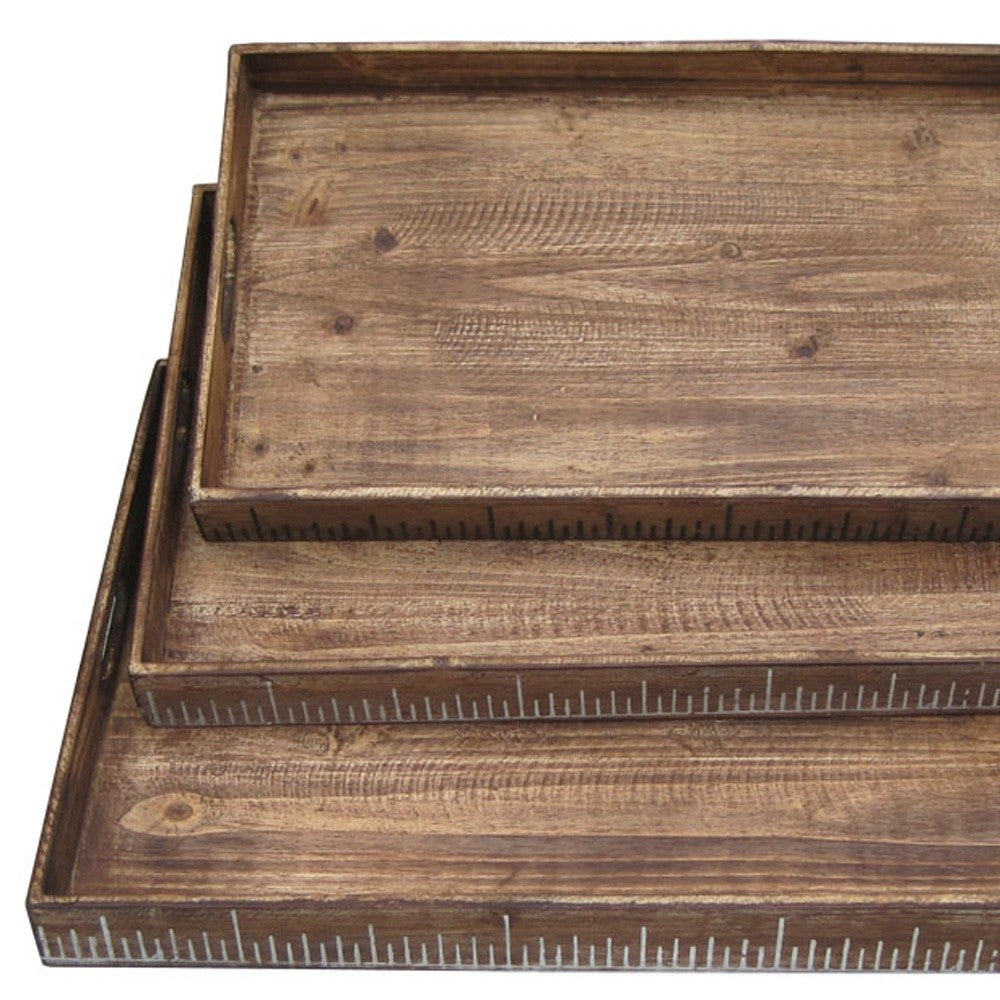 19" X 12" Brown Wood  Tray Set