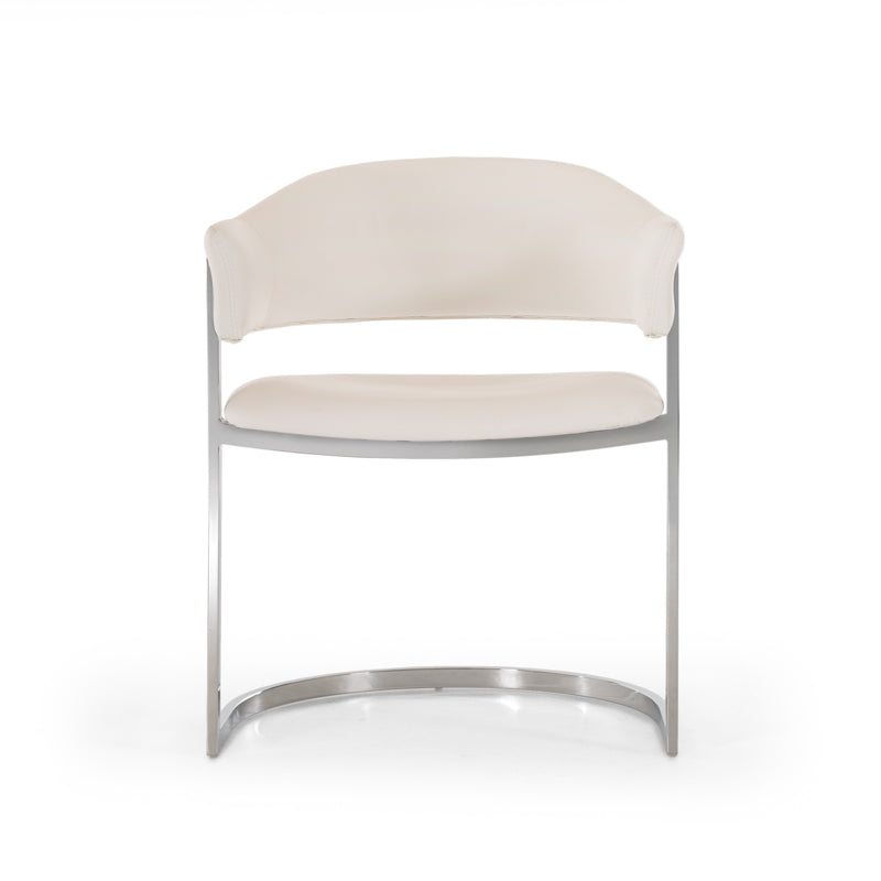 30" White Leatherette And Stainless Steel Dining Chair