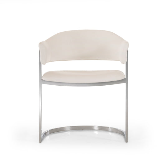 30" White Leatherette And Stainless Steel Dining Chair