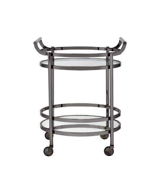 27" X 19" X 34" Clear Glass And Black Nickel Serving Cart