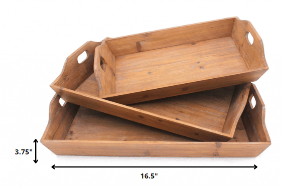 16.5 X 24.25 X 3.75 Brown Country Cottage Wooden - Serving Tray 3Pcs