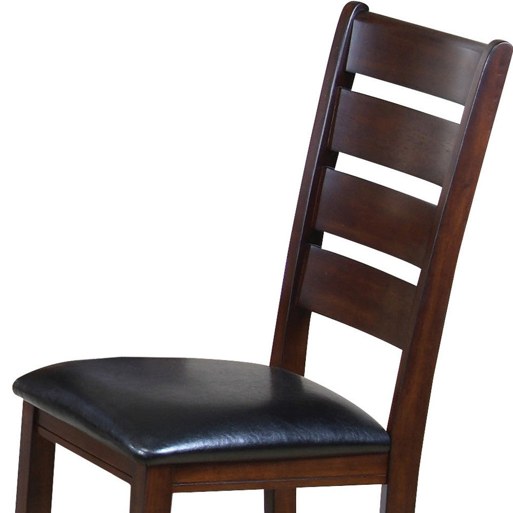 Set Of Two Black Upholstered Faux Leather Slat Back Side Chairs