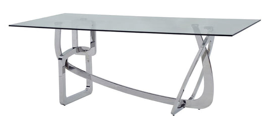 79" Clear And Silver Glass And Stainless Steel Dining Table