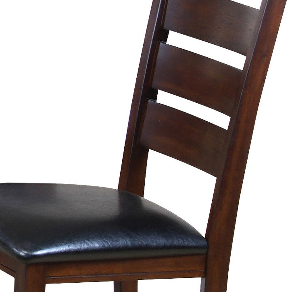 Set of Two Espresso And Brown Upholstered Faux Leather Ladder Back Dining Side Chairs