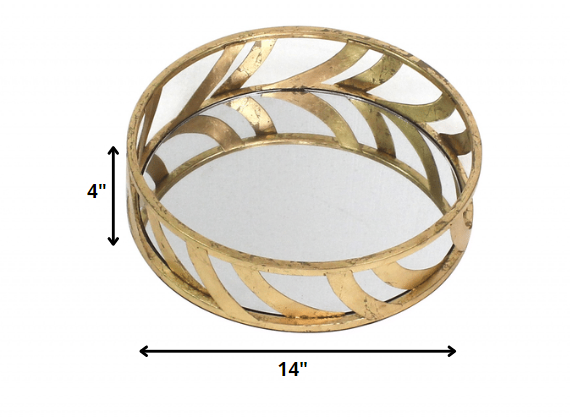 14 X 14 X 4 Gold Streamline Mirror  Tray