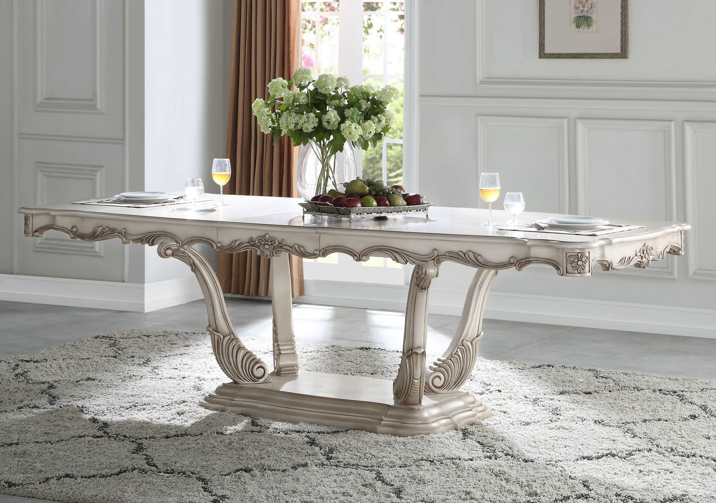 44" Off White Solid Wood Dining Table