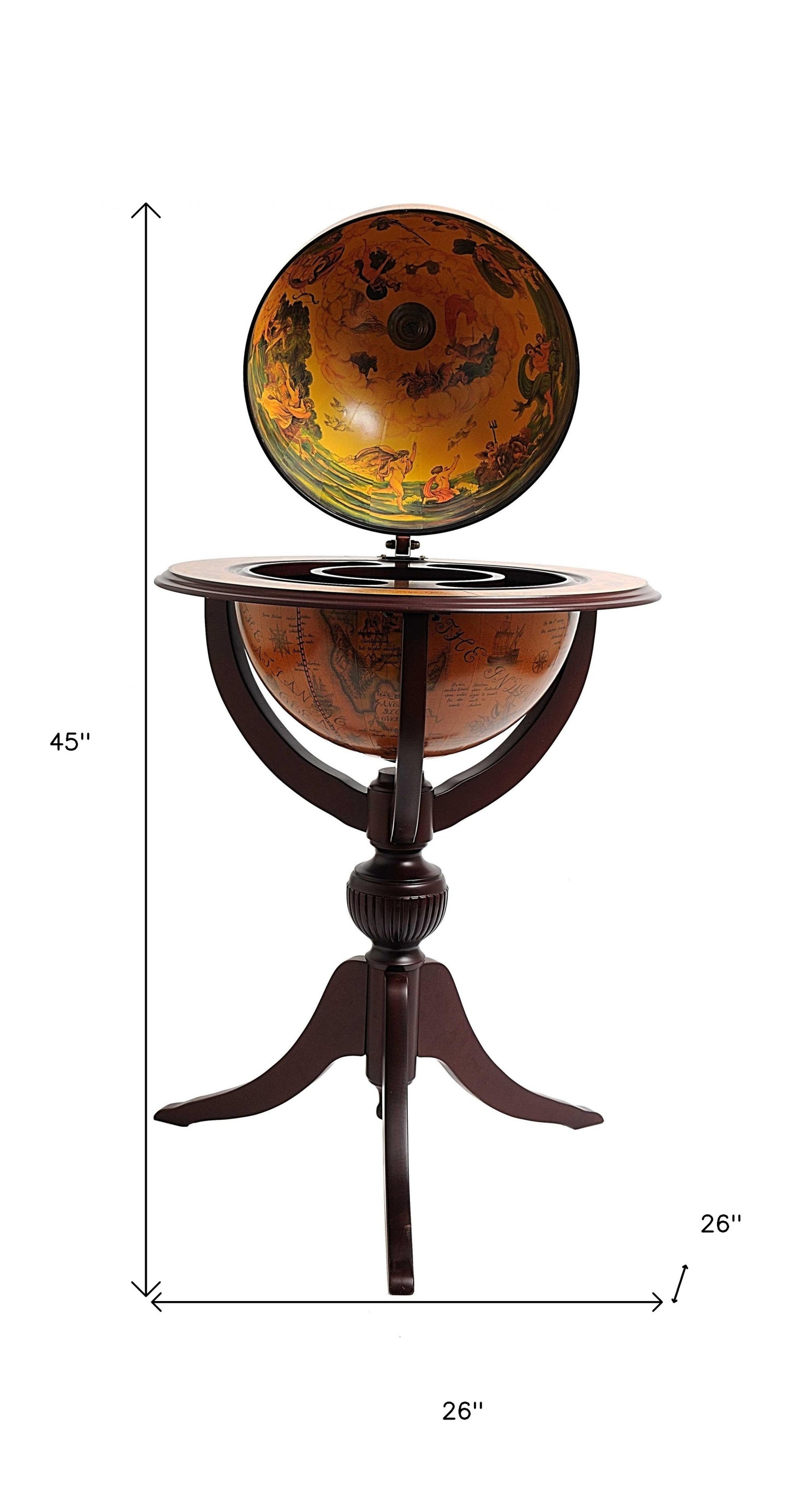 26" X 26" X 45" Globe Bar  3 Legs