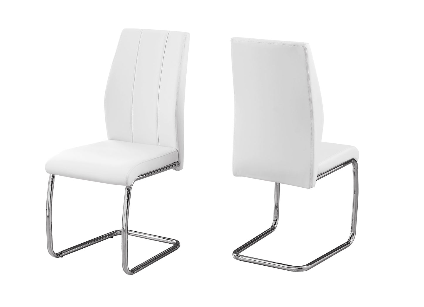 Two 77.5" Leather Look Chrome Metal And Foam Dining Chairs