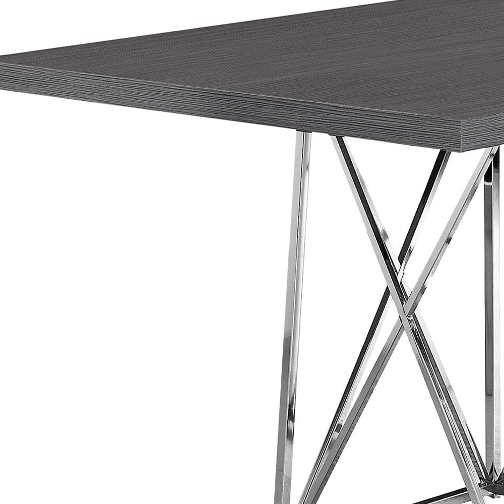 36" Grey And Silver Rectangular Manufactured Wood And Metal Dining Table