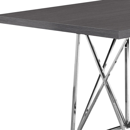 36" Grey And Silver Rectangular Manufactured Wood And Metal Dining Table