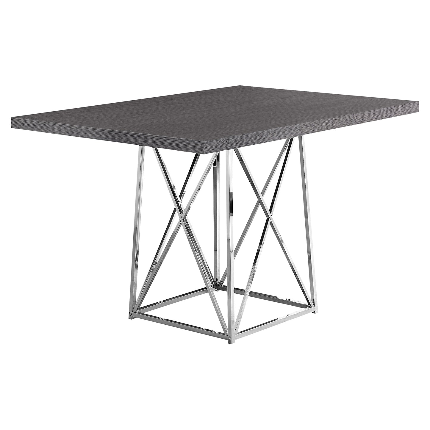 36" Grey And Silver Rectangular Manufactured Wood And Metal Dining Table