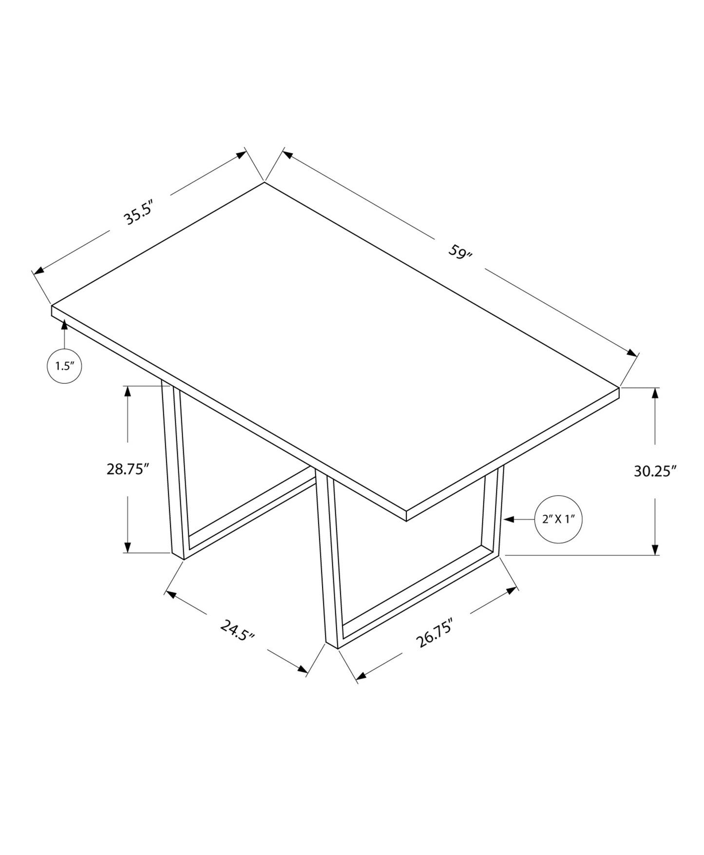 36" Gray and Silver Metal Dining Table