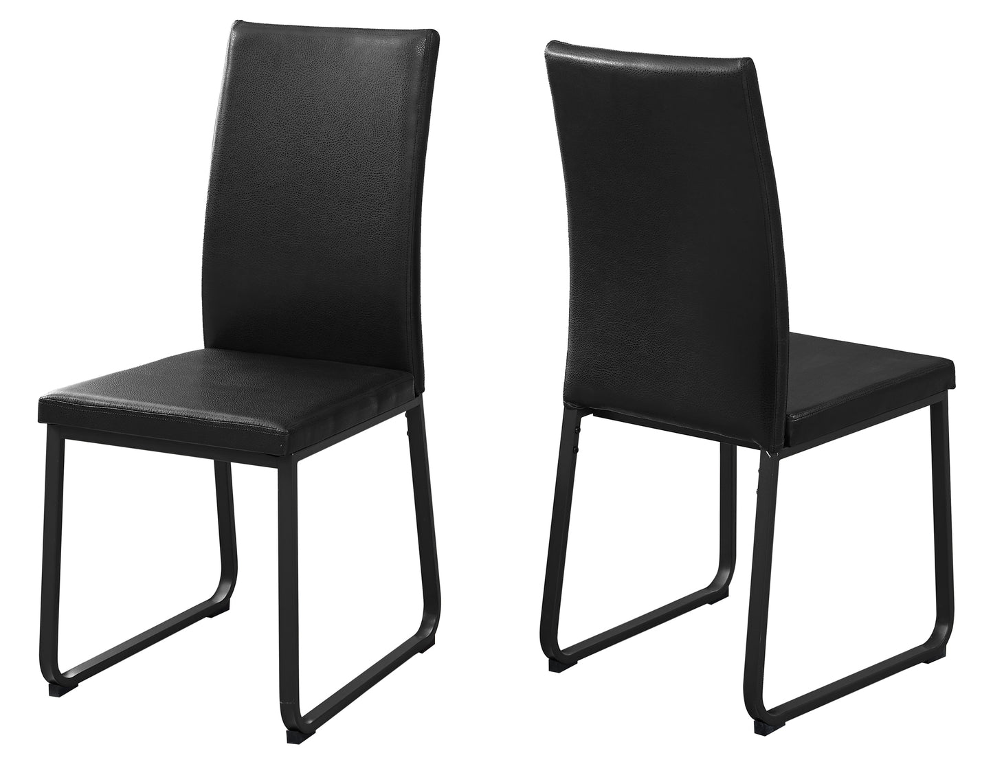 Two 38" Black Faux Leather And Metal Dining Chairs