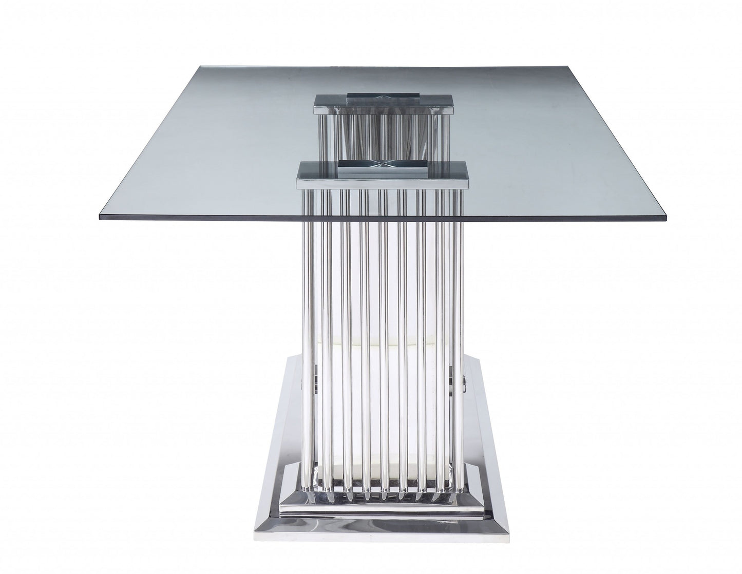 39" Clear and Silver Glass and Stainless Steel Dining Table