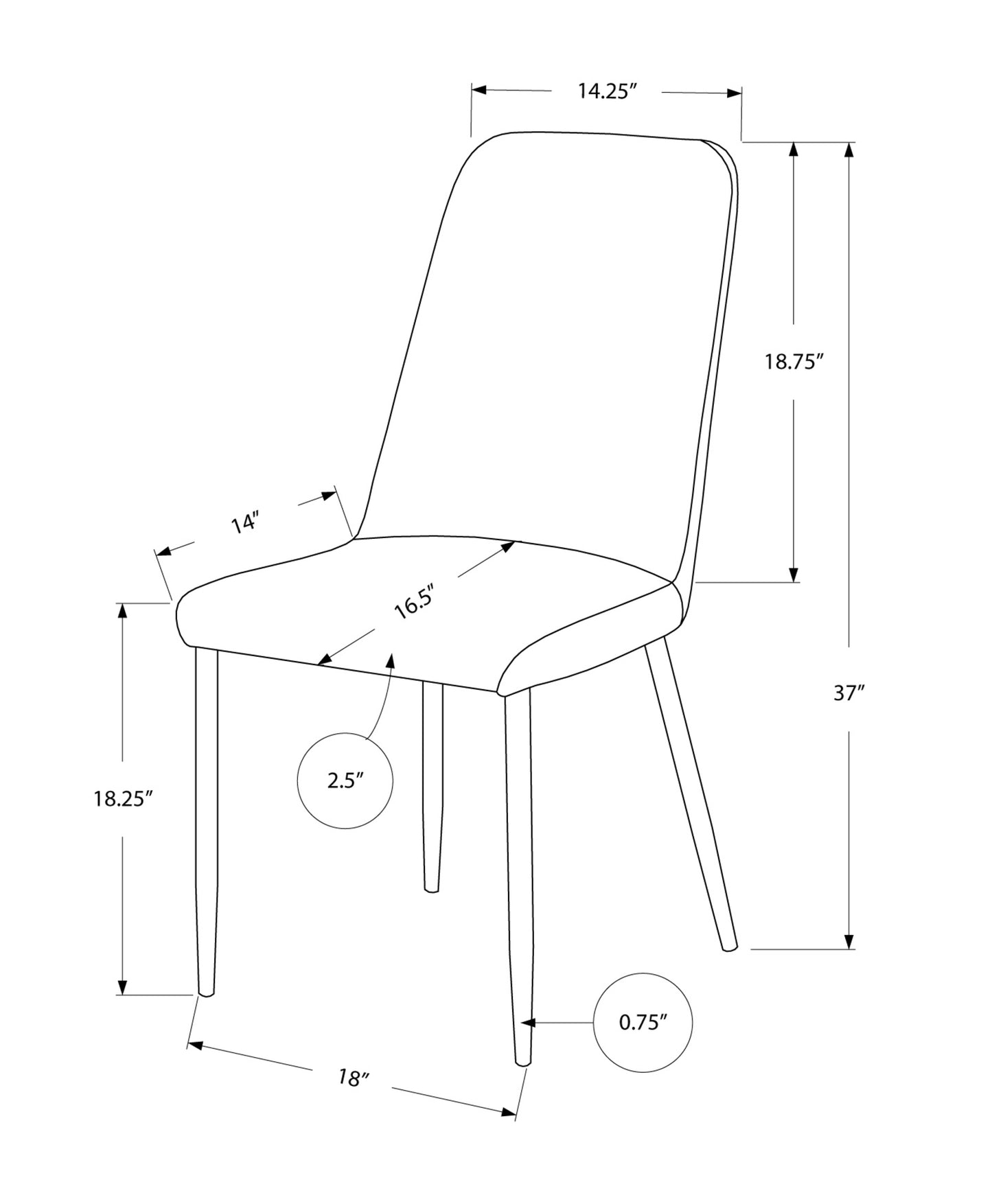 33" X 36" X 74" Grey Foam Metal Leather Look  Dining Chairs 2Pcs