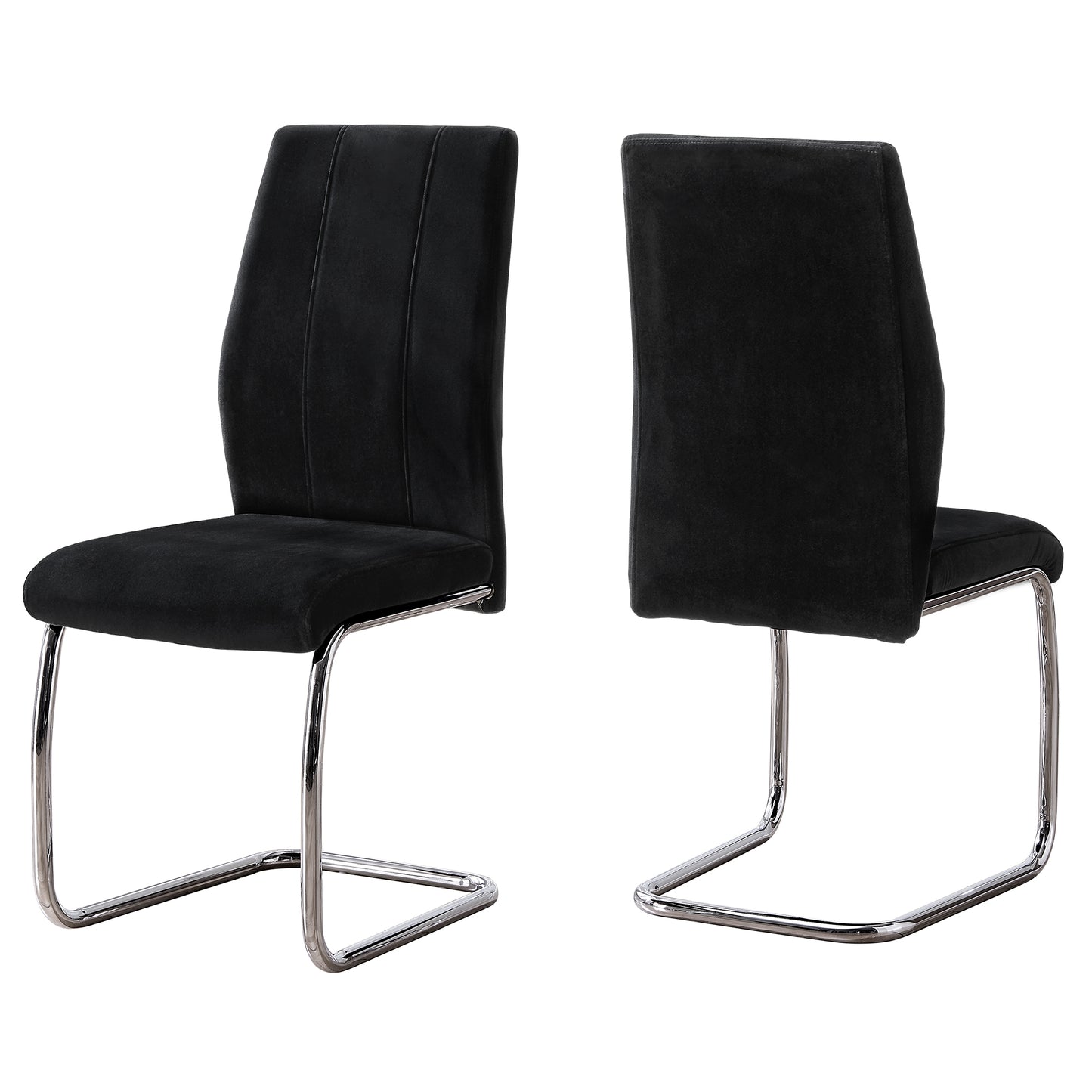 Two 77.5" Velvet Chrome Metal And Foam Dining Chairs