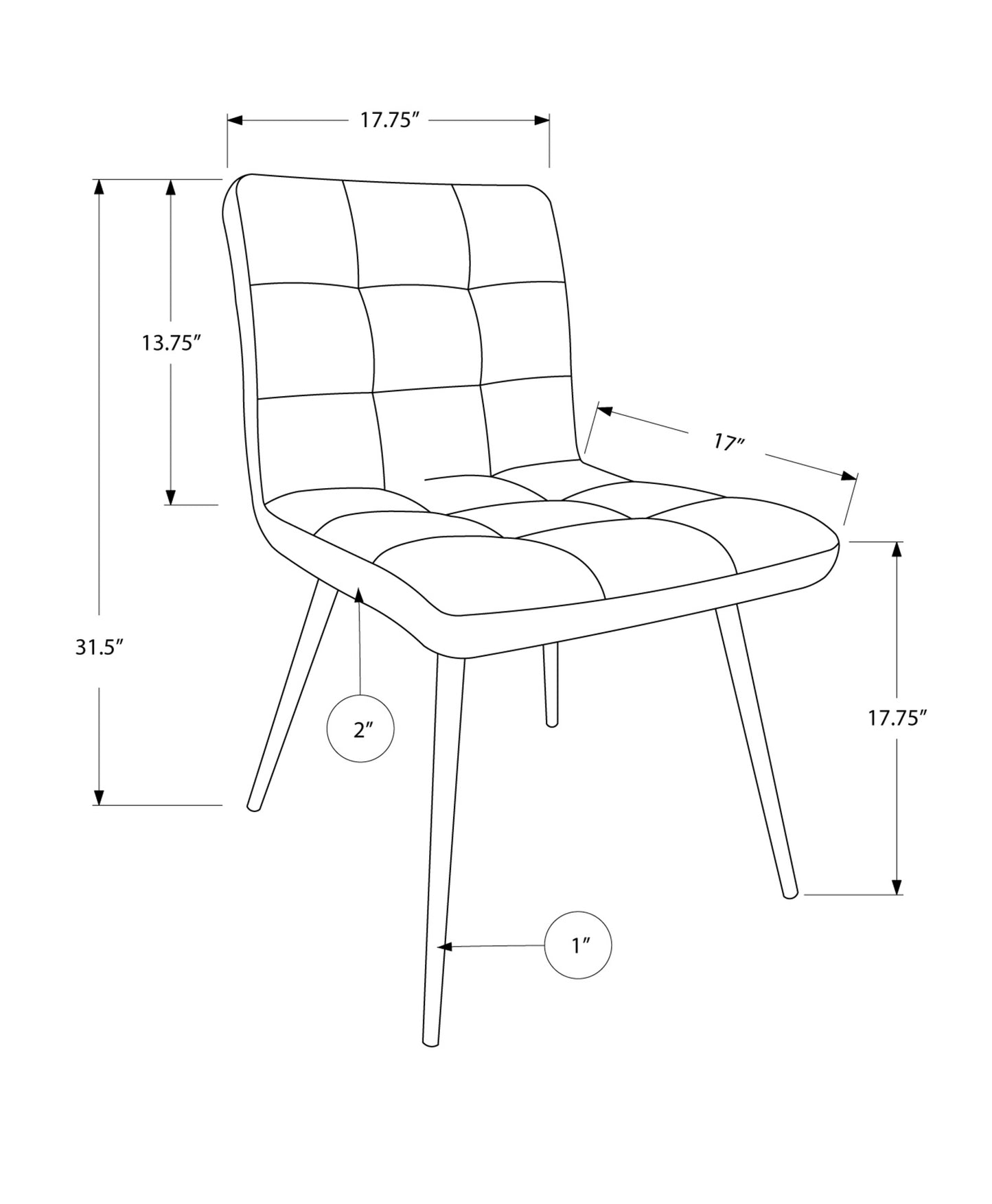 47" X 37" X 63" Grey Foam Metal Polyurethane Leather Look  Dining Chairs 2Pcs