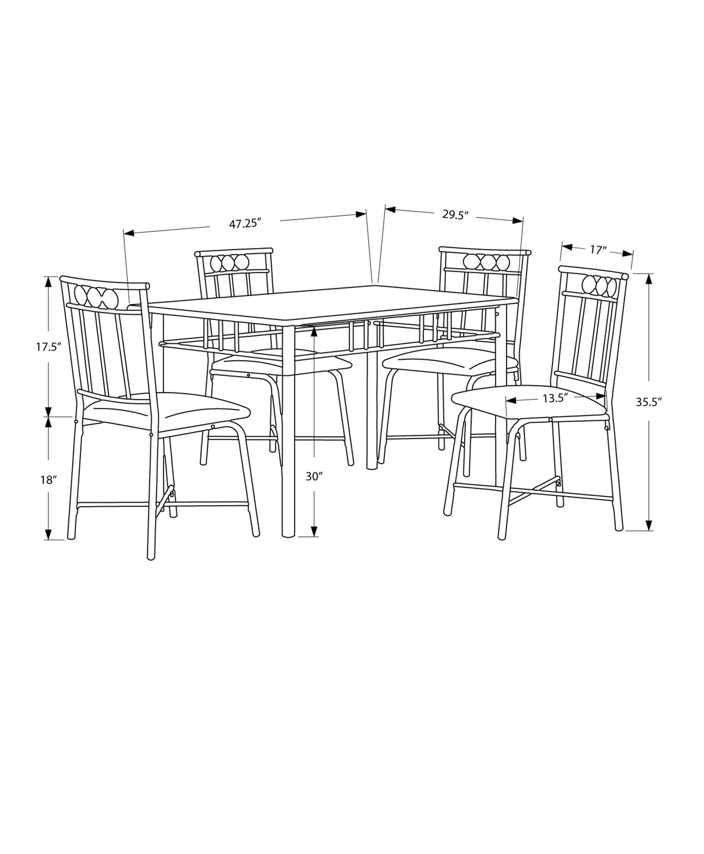 63.5" X 81" X 101" Cappuccino Microfiber Foam And Mdf  5Pcs Dining Set