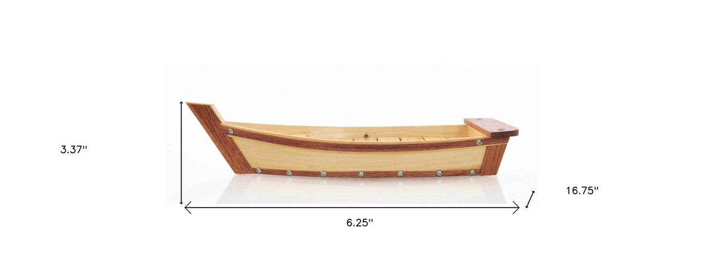 6.25" X 16.75" X 3.37"  Small Wooden Sushi Boat  Serving Tray