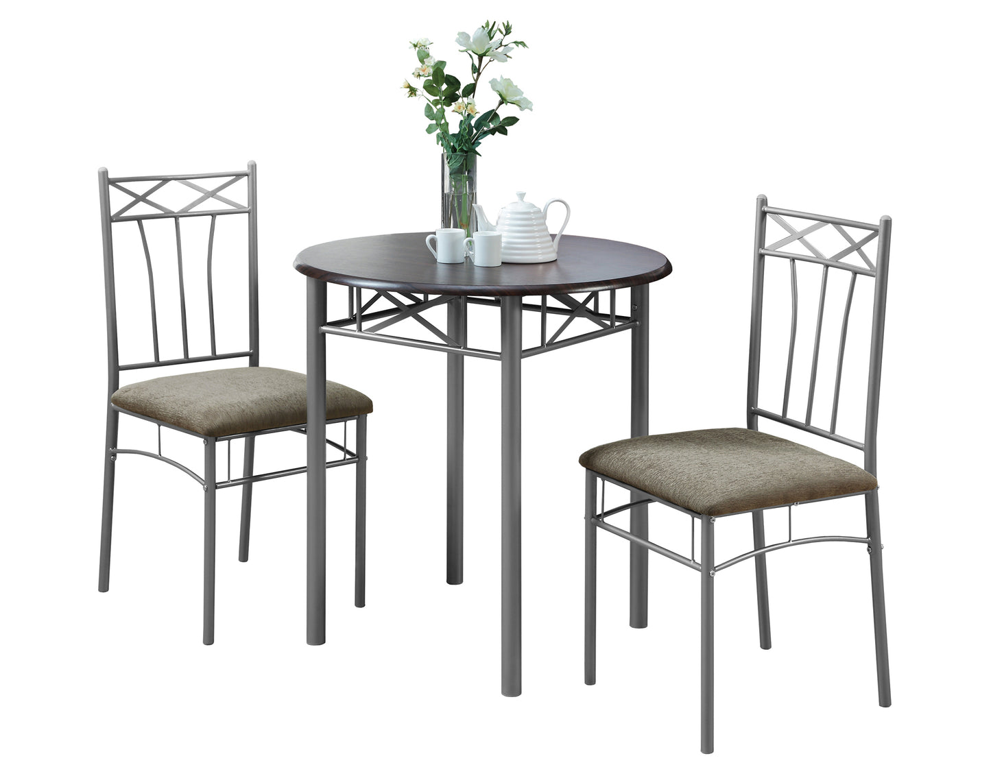 64" X 64" X 102" Cappuccinowithsilver  Metal  3Pcs Dining Set