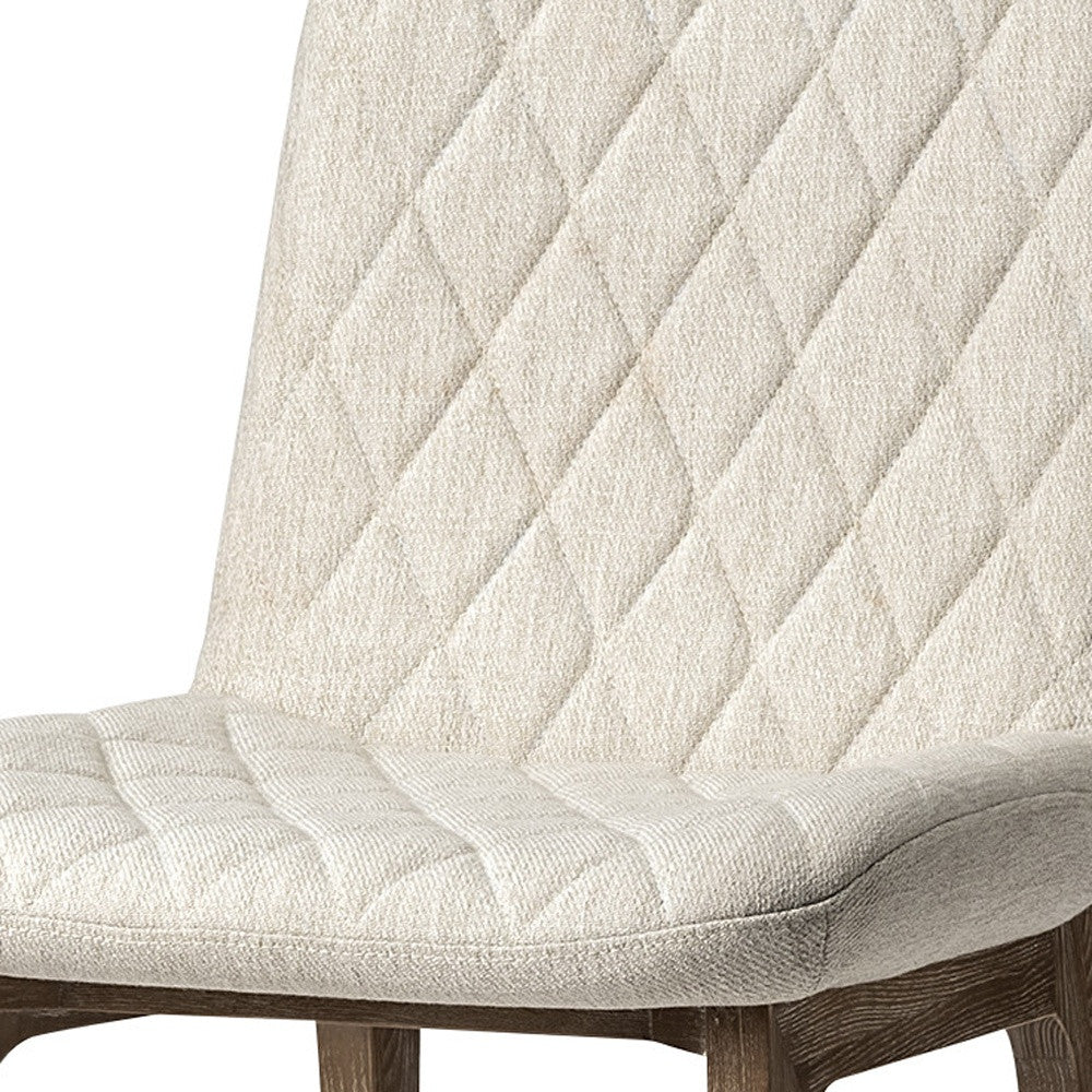 Diamond Tuffed Cream Fabric Wrap With Brown Wood Base Dining Chair