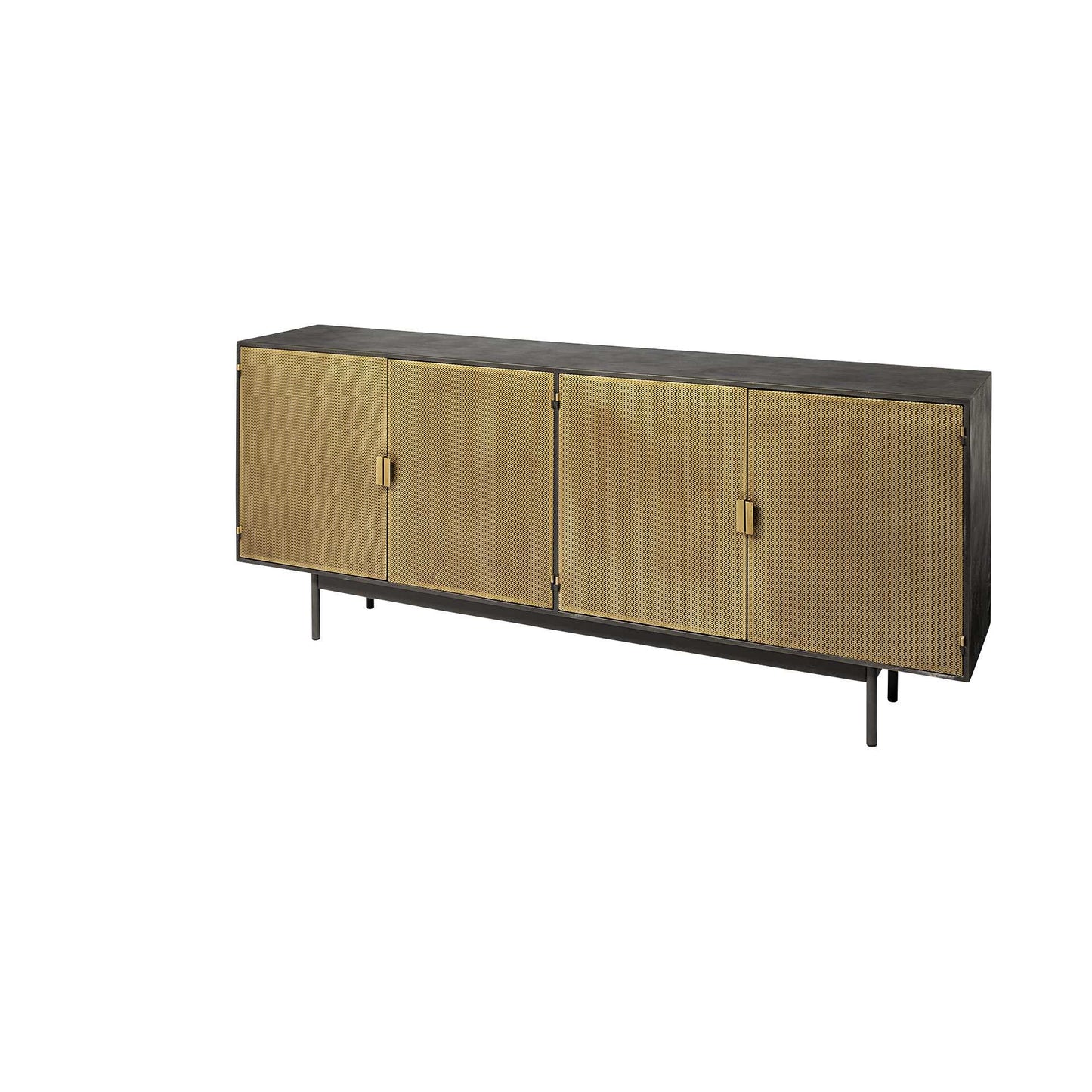 Dark Brown Mango Wood Finish Sideboard With 4 Cabinet Doors