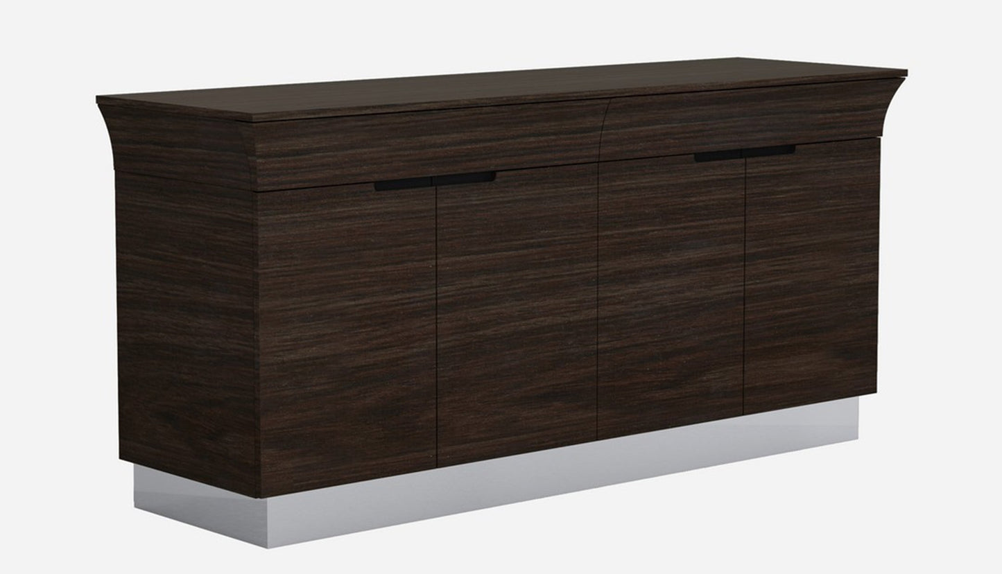 70" Dark Brown Two Drawer Buffet Table with Four Doors