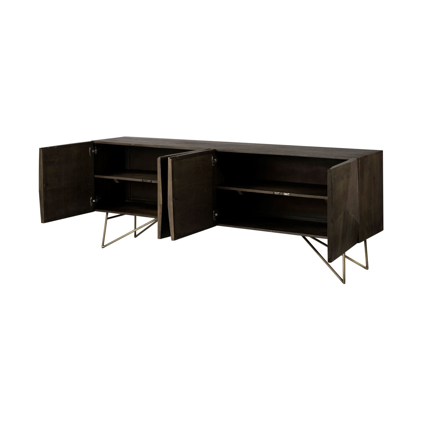 Dark Brown Solid Mango Wood Finish Sideboard With 4 Cabinet Doors